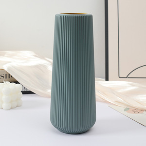 Basit dayanıklı Art Deco masa dikey doku taklit sır kuru saksı plastik vazo ofis düğün odası dekorasyon için - Product Image 2