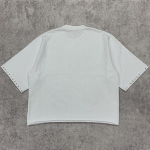 Camisetas recortadas de gran tamaño para hombre con estampado gráfico personalizado al por mayor, camiseta boxy con pedrería y hombros caídos de algodón pesado de 220gsm - Product Image 2