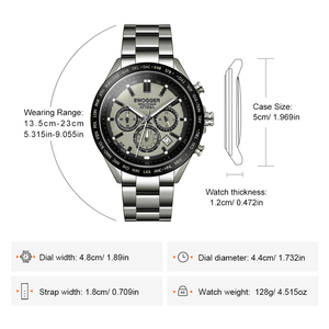 Reloj de cuarzo luminoso SWOGGER para hombre, cronógrafo multifunción, esfera de <span class=keywords><strong>minutos</strong></span> y segundos, correa de acero inoxidable, fecha, resistente al agua, BN-6009 - Product Image 2