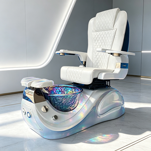 Fauteuil de pédicure massant moderne pour salon de manucure et spa, avec bain de pieds en verre coloré, fauteuil de pédicure inclinable pour institut de beauté - Product Image 1