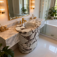 Lavabo ovale moderne en marbre italien, vasque en pierre naturelle, mobilier de salle de bain en marbre pour la décoration des salles de bain d'hôtels et de villas