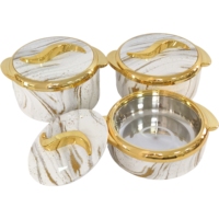 Juego de 3 piezas de mármol blanco de lujo al por mayor 1.5L/2L/2.5L calentador de alimentos cazuela olla caliente termo de acero inoxidable de doble pared Cocina