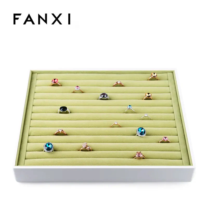 FANXI กำไลข้อมือใส่แหวนแลคเกอร์สีขาว,อเนกประสงค์สีเขียวกำมะหยี่ใส่แหวนสร้อยคอสร้อยข้อมือถาดใส่เครื่องประดับแฟชั่นถาดใส่ได้ทุกโอกาส