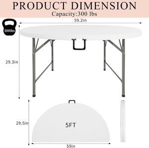 Best-seller en usine <span class=keywords><strong>Table</strong></span> <span class=keywords><strong>ronde</strong></span> <span class=keywords><strong>pliante</strong></span> en deux de style moderne de 5 pieds <span class=keywords><strong>Table</strong></span> en plastique HDPE pour événements en plein air - Product Image 2