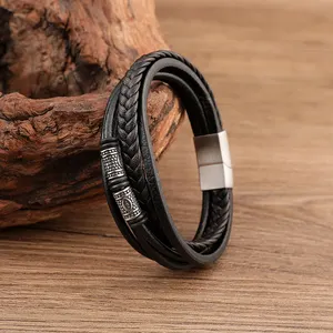 Rustic Leather Viking Bracelet Women Men Stainless Steel Spacer Beads Stackable Braided Leather Bracelet
