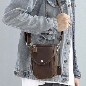 AIGUONIU Vintage Men's Small Cowhide Genuine Leather Messenger <strong>Bag</strong> with Zipper Closure <strong>Shoulder</strong> Sling <strong>Bag</strong> for <strong>Mobile</strong> <strong>Phone</strong> - Product Image 1