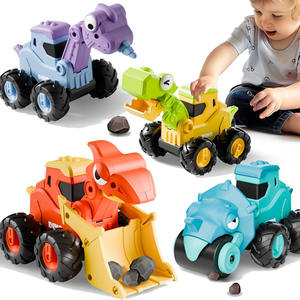 Jouet d'extérieur coulissant de <span class=keywords><strong>dessin</strong></span> <span class=keywords><strong>animé</strong></span> voiture pour enfants 4 pièces <span class=keywords><strong>Dino</strong></span> Press Go Construction camion de course pour les tout-petits - Product Image 1