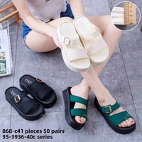 Sandales d'été décontractées pour femmes, à plateforme, à deux brides, avec boucle dorée, semelle épaisse et souple, pour la plage, vente en gros