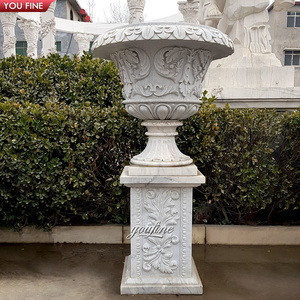 Vase en pierre sculpté à la main, grand et antique, pour l'extérieur, <span class=keywords><strong>pot</strong></span> de fleurs de jardin, vente chaude, jardinière - Product Image 4