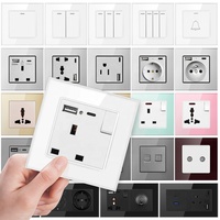 SRAN-enchufe Universal de pared con panel de cristal, 5 pines, 13a, 110V, multifunción, doble usb, 5V, 2.1A, 86mm x 86mm