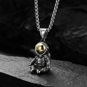 yunnique punk street hip-hop astronaut necklace <b>titanium</b> steel meditation astronaut niche design retro pendant - Product Image 5