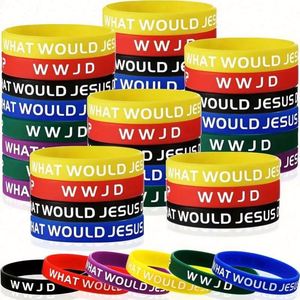 กำไลข้อมือ WWJD หลากสี สายรัดข้อมือซิลิโคน สั่งทำโลโก้ได้ เครื่องประดับทางศาสนาคริสต์ สำหรับการระดมทุน กิจกรรมคริสตจักร ของชำร่วยงานปาร์ตี้ - Product Image 6