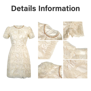Miniabito da <span class=keywords><strong>donna</strong></span> in pizzo Beige elegante da 11655 con scollatura di perle maniche a sbuffo abiti di tacchino <span class=keywords><strong>abbigliamento</strong></span> <span class=keywords><strong>donna</strong></span> - Product Image 5