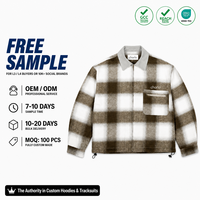 Veste unisexe à carreaux zippée avec col contrastant, style streetwear, pour hommes et femmes, sweat-shirt personnalisé OEM ODM, vente en gros en vrac