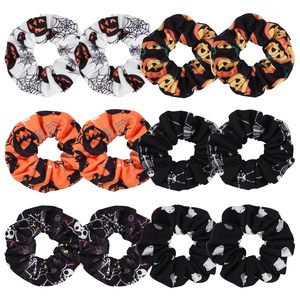 Elastici per capelli di Halloween morbidi con teschio di zucca autunnale fantasmi legacci per capelli a ragnatela pipistrello elastici Scrunchy fasce per capelli regali - Product Image 1