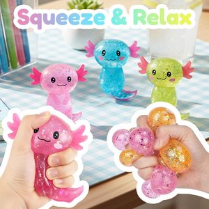 Glitter Axolotl <b>Squishy</b> Toy TPE Stretchy Stress Ball Soft Squeeze Sensory Fidget For Kids Adults Cute Easter Gift - Product Image 4