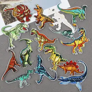 Adesivo bordado do amazon dinossauro, tecido bordado, computador 3d, etiqueta bordada, desenhos animados, história de dinossauro da era jurássica