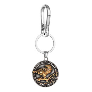 Nordic Viking Raven Keychain Oval Zinc Alloy Embossed Pendant Leather Carabiner Style Handmade Metal <b>Key</b> <b>Chain</b> - Product Image 5