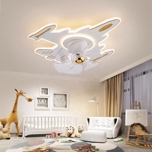 LED phòng trẻ em Quạt đèn mới đu đầu im lặng Đèn chùm phòng ngủ phòng khách nhà tối giản hiện đại Quạt trần máy bay - Product Image 3