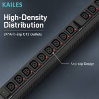 KAILES PDU de rack 32A avec compteur, 346-415Vac, 24 prises C13 à déclenchement par bouton, 6 disjoncteurs 20A, OEM, en tôle, charge maximale 14,4kW, KLS