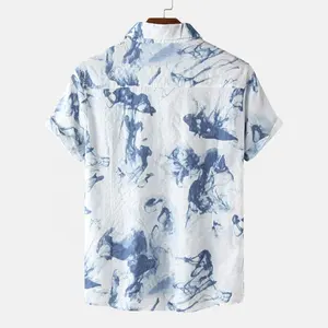 Oem Summer Men Hawaiian Shirt Geometric Print Short Sleeve Button Resort Casual Beach Shirts Men 2023 Cotton Mens Shirts