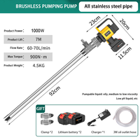Pompe à fût industrielle sans fil haute pression Cavitt 1000W, sans balais, avec tube en acier inoxydable, 70L/min, pour liquides à viscosité moyenne-basse
