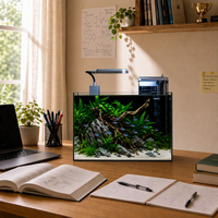 Nano aquarium en verre à faible teneur en fer 91 % clarté, aquarium de bureau personnalisé en gros avec filtre silencieux et lampe COB