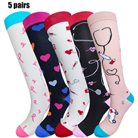 Cinq paires de chaussettes de compression pour femmes, 15-20 mmHg, graduées, en spandex/nylon, hauteur genou - Chaussettes d'été respirantes et écologiques pour le voyage