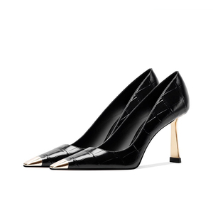 Chaussures <span class=keywords><strong>de</strong></span> mariage classiques <span class=keywords><strong>de</strong></span> créateur, talons en <span class=keywords><strong>fer</strong></span> doré, bout pointu, escarpins blancs en cuir véritable, talons hauts - Product Image 3