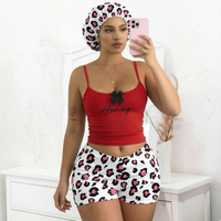 Ensemble pyjama sexy d'été pour femmes, camisole à imprimé léopard, short et chapeau, vêtements de détente ajustés pour femmes, pyjama décontracté doux en 3 pièces