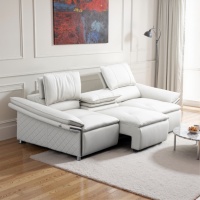 Sofá Cama Eléctrico de Cuero Genuino de Tres Plazas, Moderno, Plegable y Reclinable, Multifuncional, Ahorra Espacio, para Sala de Estar o Dormitorio
