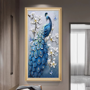 Peint à la main texturé beau paon moderne verre mur Art décorations peinture pour la maison mur Arts suspendus - Product Image 3