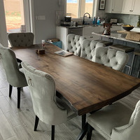 Meubles d'extérieur modernes de qualité supérieure, en forme naturelle, grand bord en noyer, table en bois, nouvelle collection