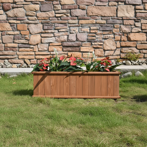 Fioriera in Metallo da Esterno con Finitura Effetto Legno, Contenitore Rettangolare Lungo per Giardino, <span class=keywords><strong>Balcone</strong></span> e Paesaggistica - Product Image 4