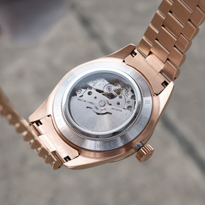 Oblvlo Men's Full Diamond Rose Gold <b>Mechanical</b> <b>Watch</b> Automatic Date Stainless Steel Bracelet 12mm Case - Product Image 4