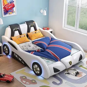 노바 새로운 다기능 PU 가죽 어린이 침실 가구 자동차 침대 조명 및 블루투스 사운드 시스템이있는 소년