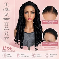 Perruque synthétique noire bouclée afro 13x4 avec dentelle frontale, effet boucles printanières, pour femmes noires, ligne de cheveux naturelle, qualité salon