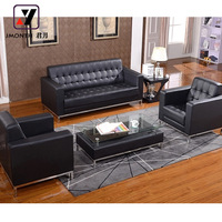 Conjunto de Sofá de Cuero con Estructura de Madera Moderna - Color Negro, Diseño Modular para Oficina, Hogar, Escuela y Hospital