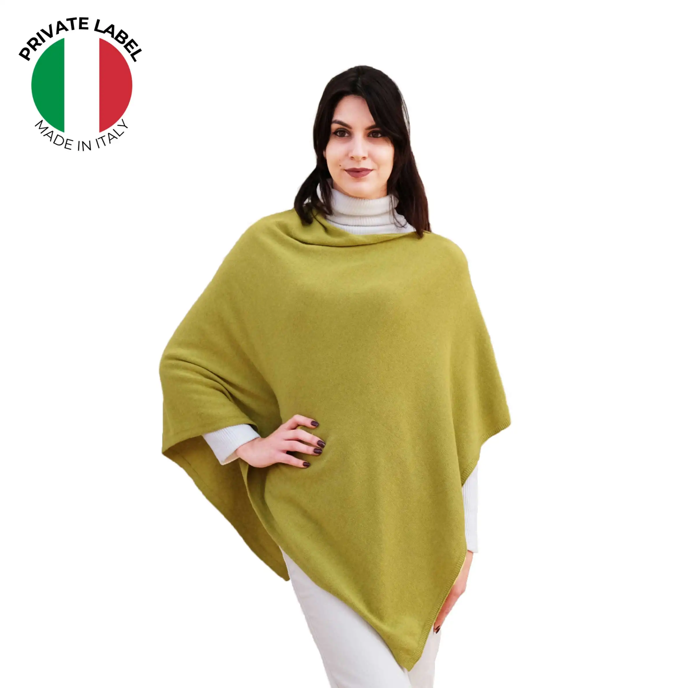 Vendita all'ingrosso su misura italiano grande qualità Poncho caldo lana e Cashmere miscela scrollata di spalle per l'autunno inverno acido verde stola