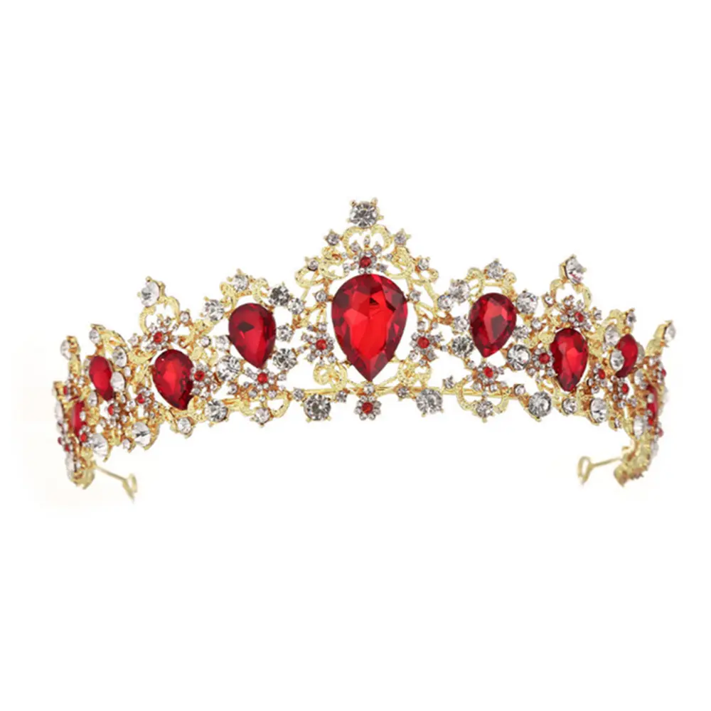 Women Baroque Crown Bridal Tiara Wedding Red Diamond Head Crown for Sale