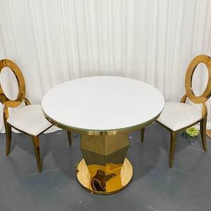 SMOOTH Luxurious Modern Wedding Hotel Dining Diamond Base <b>Gold</b> Stainless Steel <b>Round</b> Cake <b>Table</b> with White Glass Top - Product Image 3