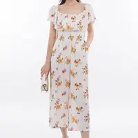 Модный женский комбинезон из искусственного шелка с цветочным принтом и оборками