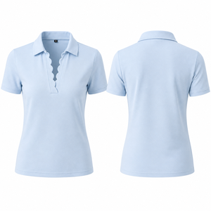 Polo pour femme à revers festonné, tissu extensible doux, coupe ajustée, manches courtes, élégant, décontracté, haut de golf - Product Image 2