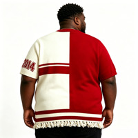 Pull personnalisé OEM pour homme, pull de Noël à col rond, ourlet à franges, logo sur la poitrine, broderie en chenille, pull tricoté pour homme