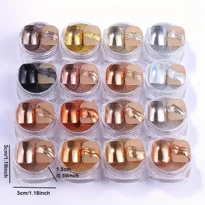 16 <b>Boxes</b> + 16 Eye Shadow Sticks - Gold and Silver Effect <b>Magic</b> Mirror Nail Powder - Product Image 1
