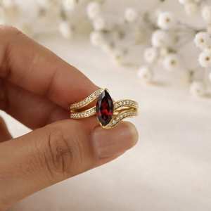 Handmade Red <b>Garnet</b> Stone 14k Gold Plated 925 Sterling <b>Silver</b> Engagement Wedding <b>rings</b> Lovers Shape Bohemian Style Fine <b>rings</b> - Product Image 4