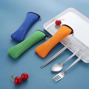 Juego de Cubiertos de Viaje con Caja de Almacenamiento, Cubiertos de Acero Inoxidable para Exteriores, Tenedor, Cuchara, Palillos para Fiestas - Product Image 1