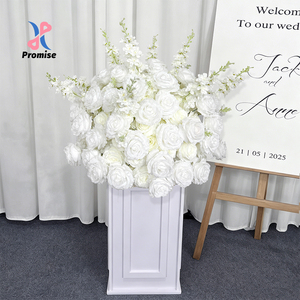 Ramo de Flores Artificiales de Rosa Blanca Pura, Centro de Mesa Floral Elegante Hecho a Mano con Delphinium para Decoración de Bodas y Eventos - Product Image 1