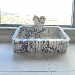 Custom Size Calacatta Viola Marble <strong>Sink</strong> Ribbed Luxury <strong>Vessel</strong> Bowl Modern Bathroom Vanity Stone Wash Basin - Product Image 2