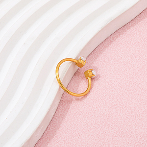 Hochwertige 18K PVD vergoldete 2 Frischwasserperlen offener Ring Edelstahl damen tarnfreier modischer Schmuck - Product Image 5